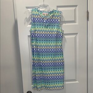 Jude Connally Blue and Green Patterned Midi Dress